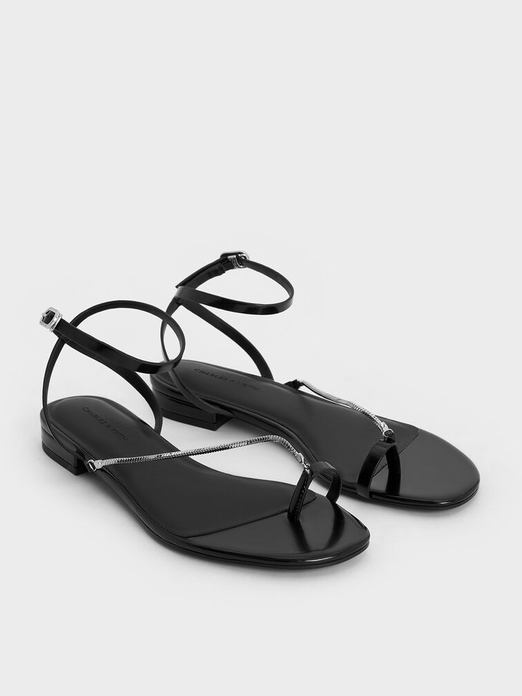 Chain-Strap Toe-Ring Sandals, Black Boxed, hi-res