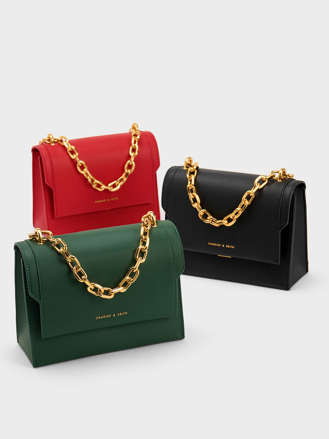 Red Front Flap Chain Handle Crossbody Bag CHARLES KEITH TH