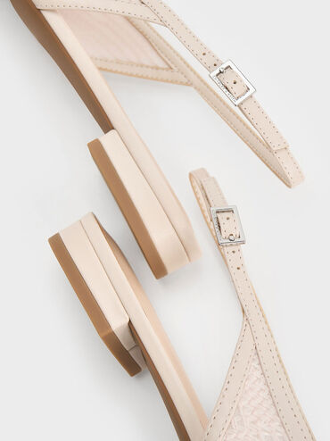 Mesh Woven Slingback Flats, Cream, hi-res