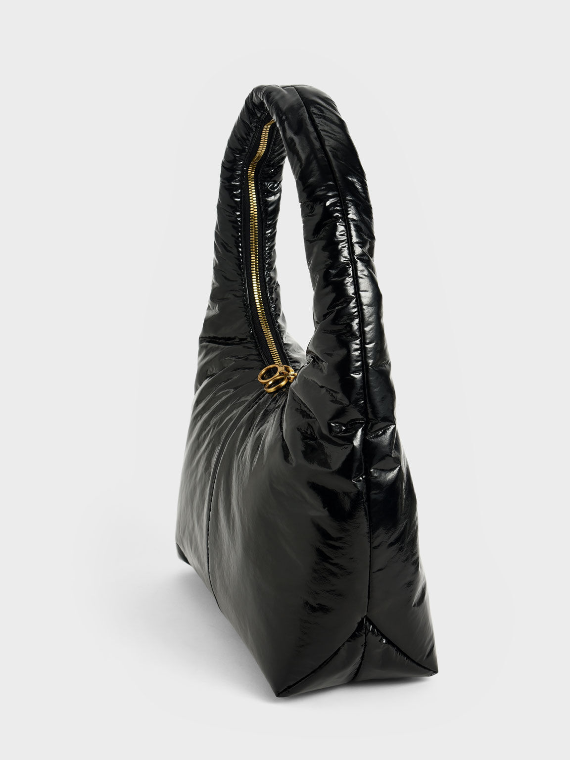 Arch Wrinkled-Effect Large Hobo Bag, Black, hi-res