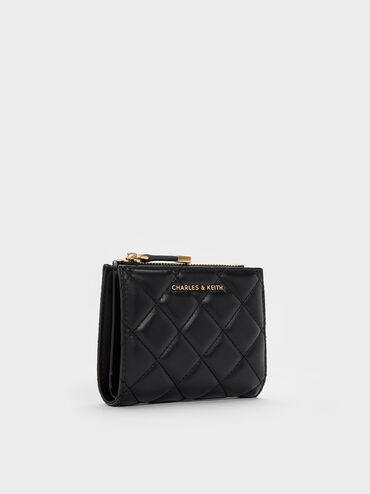 Alva Quilted Top-Zip Small Wallet, Black, hi-res