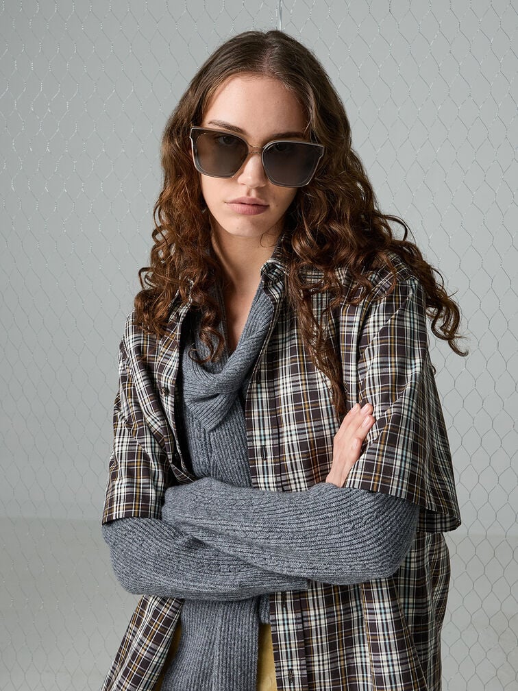 แว่นตากันแดดกรอบทรงเหลี่ยมวัสดุอะซิเตทรีไซเคิลรุ่น Freya, สีเบจ, hi-res