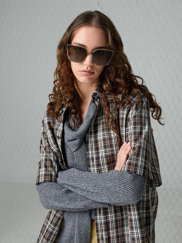 แว่นตากันแดดกรอบทรงเหลี่ยมวัสดุอะซิเตทรีไซเคิลรุ่น Freya, สีเบจ, hi-res