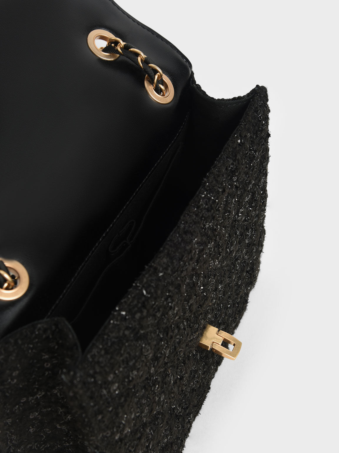 Tweed Chain Strap Bag, Black, hi-res