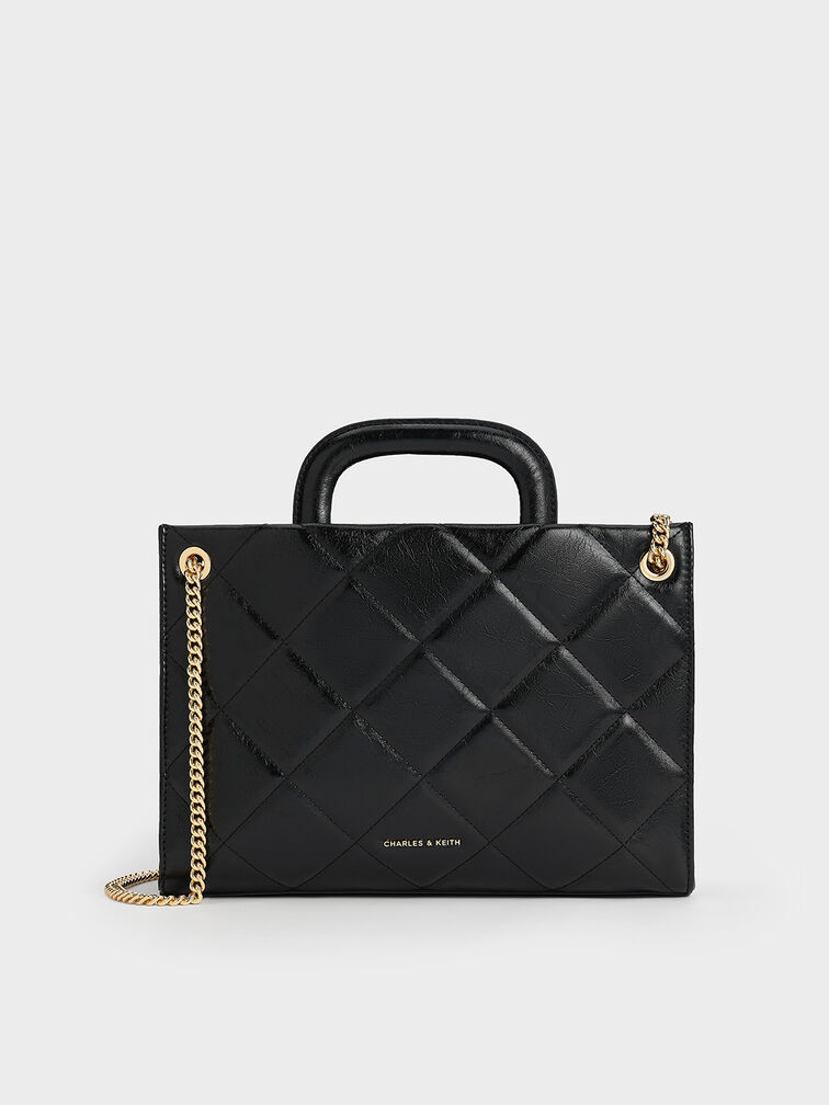 Apfra Quilted Chain-Handle Bag, Black, hi-res