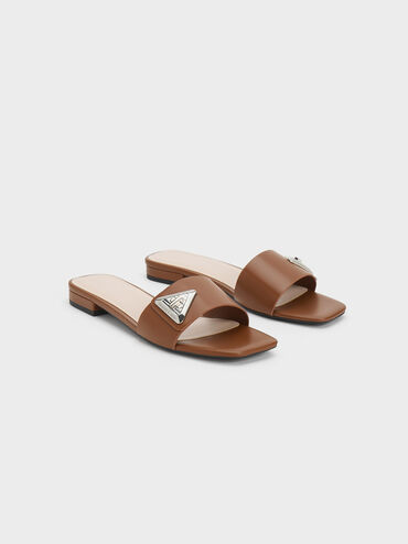 Trice Metallic Accent Slide Sandals, Cognac, hi-res