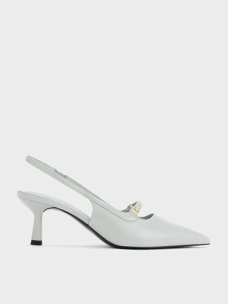 Metallic Accent Slingback Pumps, Light Grey, hi-res