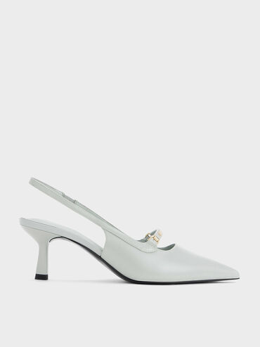 Metallic Accent Slingback Pumps, Light Grey, hi-res
