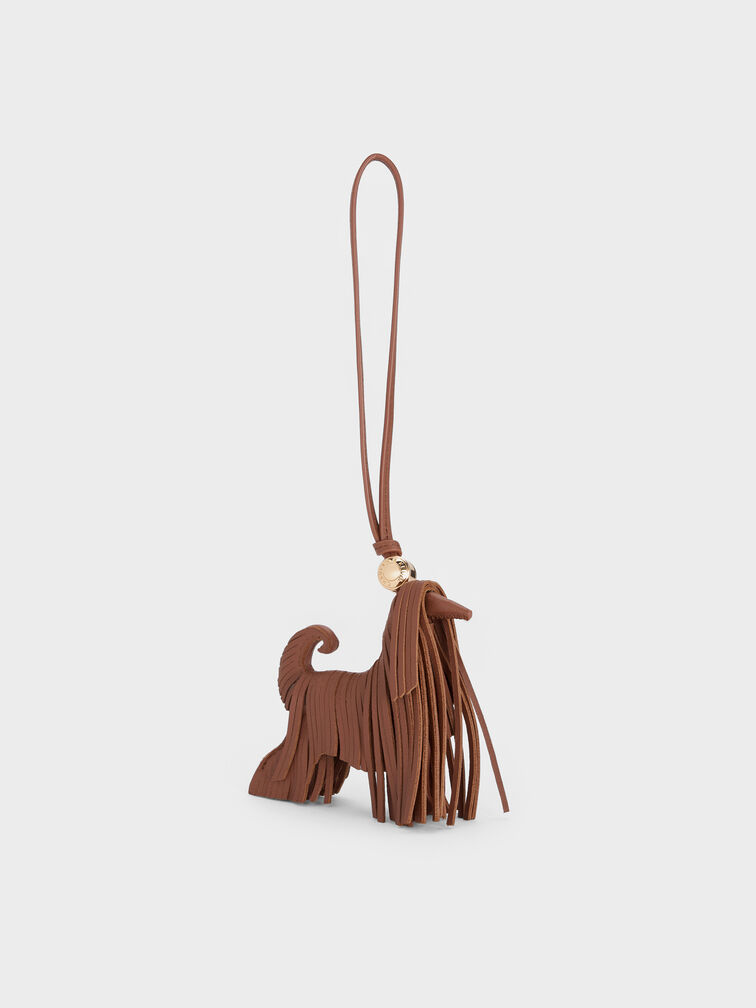 Leather Fringed Dog Charm, Chocolate, hi-res