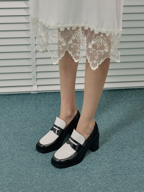 รองเท้าโลฟเฟอร์ดีไซน์สายคาดเพนนีเสริมส้นบล็อค, สีมัลติ, hi-res