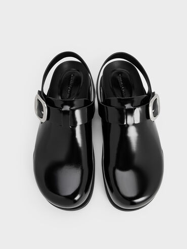 Buckled Slingback Mules, Black Boxed, hi-res