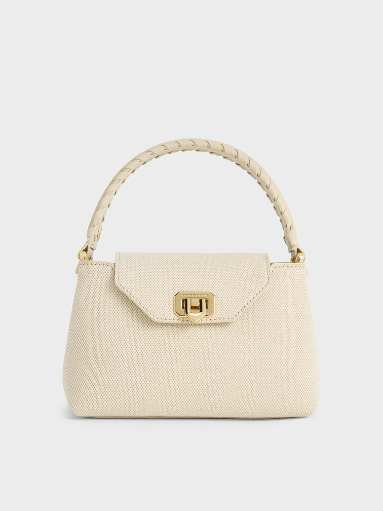 Arwen Canvas Braided-Strap Top Handle Bag, Beige, hi-res