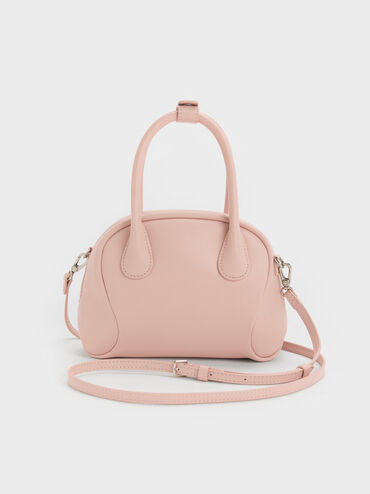 กระเป๋าทรงโบว์ลิ่งรุ่น Nelly, สีชมพูอ่อน, hi-res