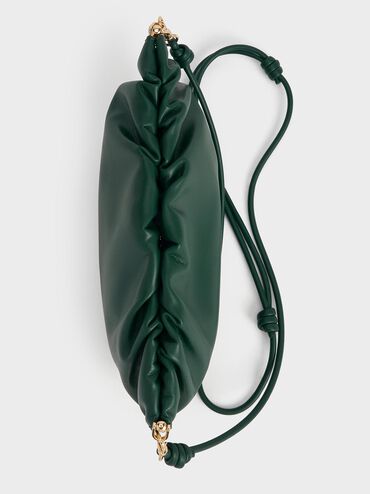 Brigette Ruched Chain-Handle Clutch, Dark Green, hi-res