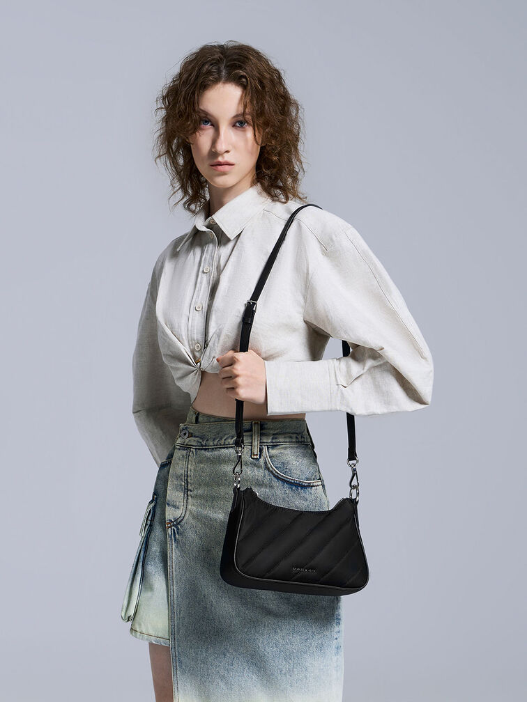 Philomena Nylon Puffy Chain-Strap Crossbody Bag, , hi-res