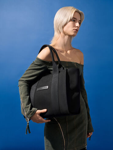 Large Kay Canvas Tote Bag, Noir, hi-res