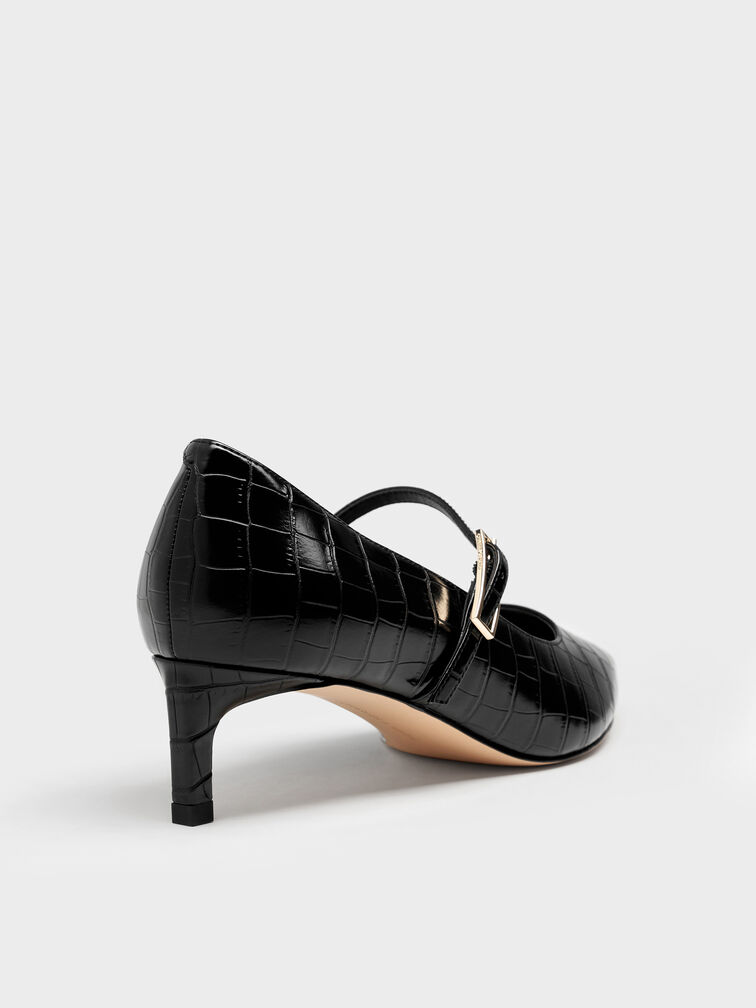 รองเท้าปิดส้นทรงแมรี่เจนเอฟเฟกต์ลายจระเข้รุ่น Luciana, สีดำลายพิมพ์สัตว์, hi-res