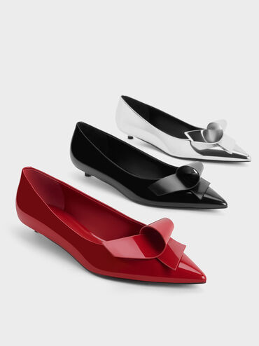 Sculptural Knot Pointed-Toe Flats, หนังเงาสีดำ, hi-res