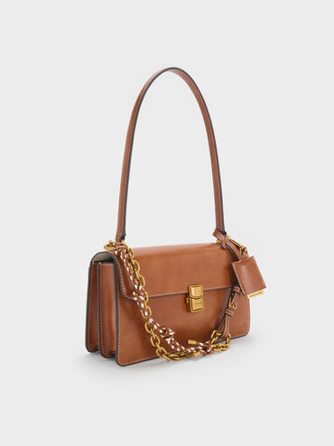 กระเป๋าสะพายไหล่ดีเทลสายโซ่และเกลียวเชือกรุ่น Acelynn, สีดิสเทรสด์แทน, hi-res