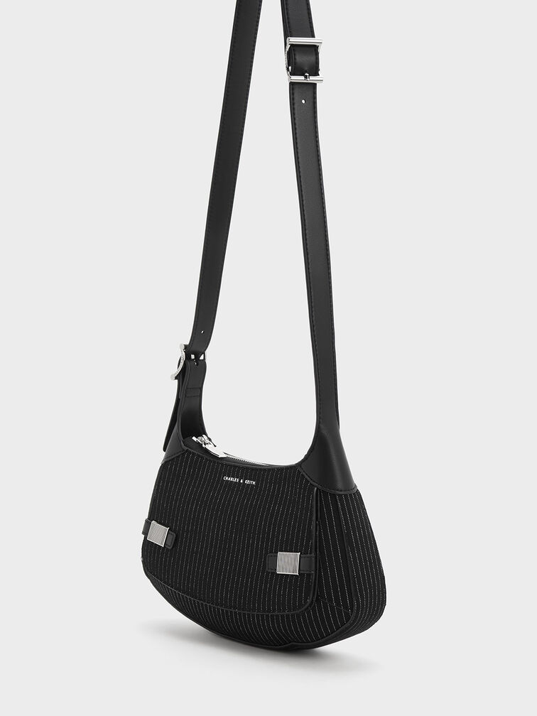 Striped Metallic-Accent Curved Shoulder Bag, , hi-res