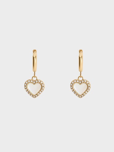 Annalise Crystal Heart-Stone Hoop Earrings, Brush Gold, hi-res