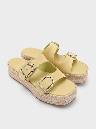 Faux Suede Double-Strap Espadrille Flatform Sandals, Yellow, hi-res