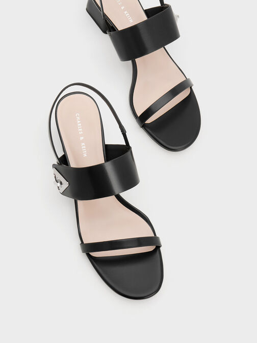 Trice Metallic Accent Block Heel Sandals, สีดำ, hi-res