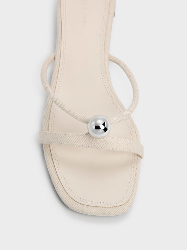Georgie Linen Metal-Ball Heeled Sandals, Chalk, hi-res