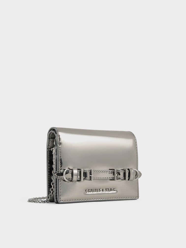 Sloane Metallic Chain-Handle Wallet, Pewter, hi-res