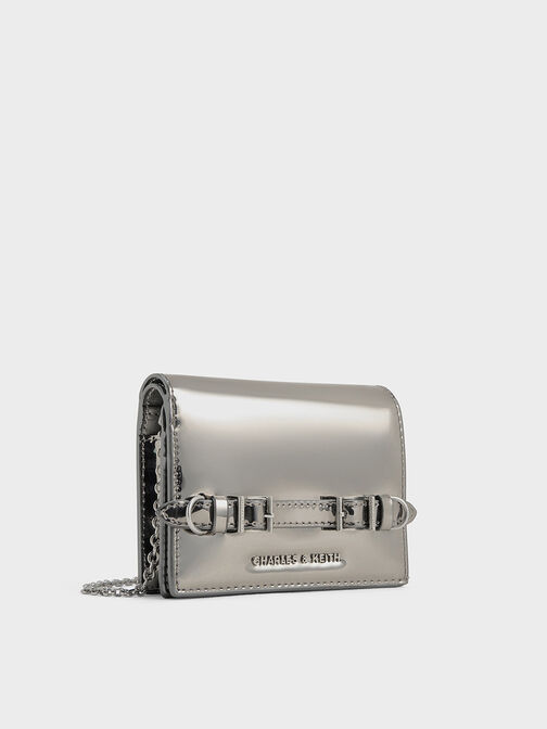 Sloane Metallic Chain-Handle Wallet, Pewter, hi-res