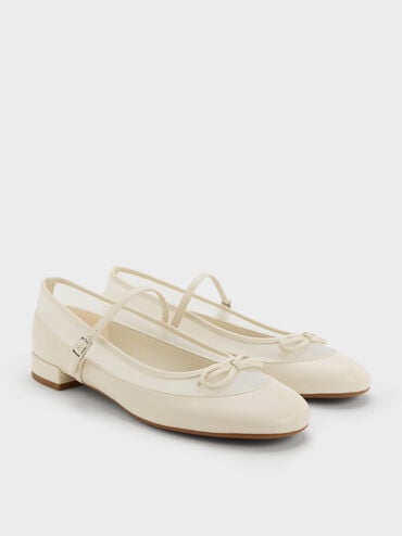 รองเท้าแมรี่เจนวัสดุผ้าตาข่ายรุ่น Mulligan, สีชอล์ค, hi-res