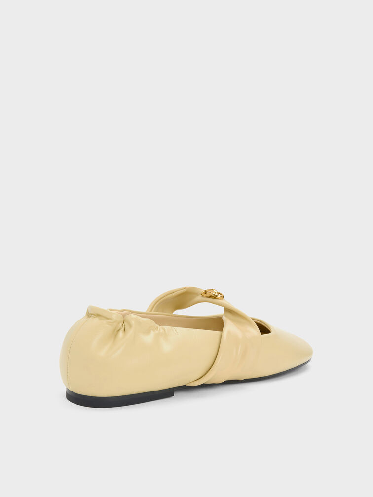 Metallic-Accent Twist-Strap Mary Jane Flats, Yellow, hi-res
