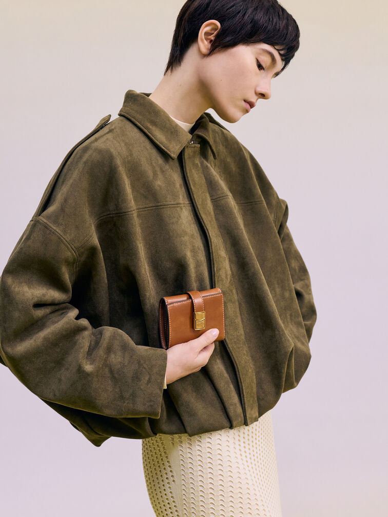 กระเป๋าสตางค์ใบสั้นดีไซน์สายเข็มขัดรุ่น Acelynn, สีดิสเทรสด์แทน, hi-res