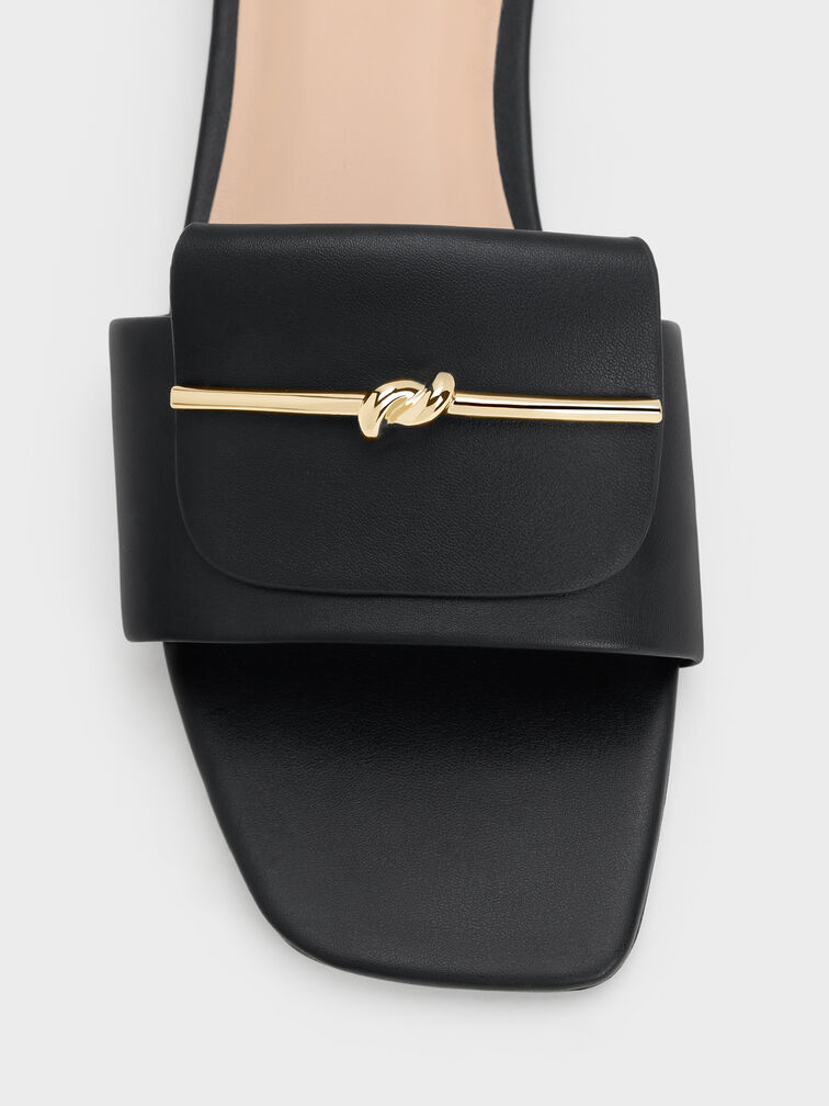 รองเท้าแตะแบบสวมตกแต่งดีเทลแบบผูกปม, สีดำ, hi-res