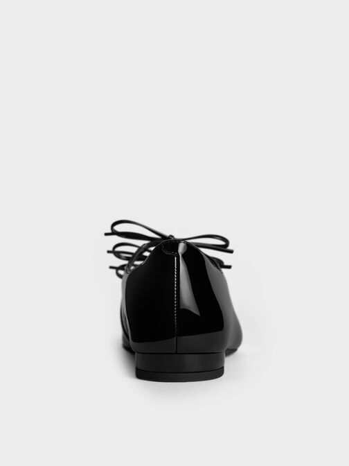 รองเท้าบัลเล่ต์แบบหนังแก้วตกแต่งด้วยโบว์สามชิ้นรุ่น Dorri, หนังแก้วสีดำ, hi-res
