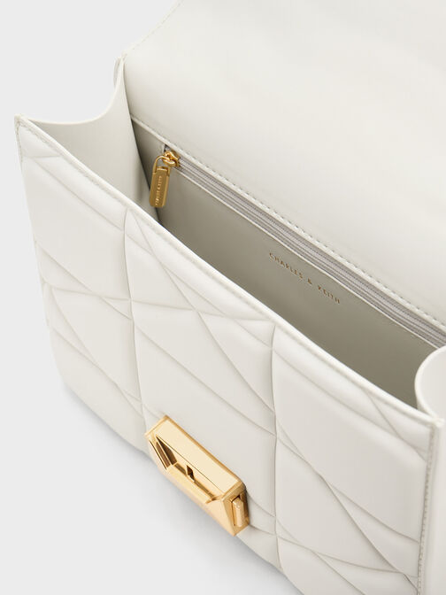 Blanche Chevron Chain Handle Bag, สีขาว, hi-res
