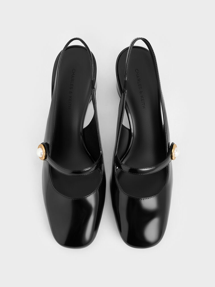 Pearl-Accent Mary Jane Pumps, Black Boxed, hi-res