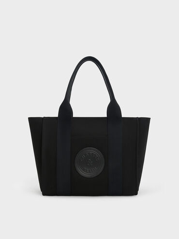 Large Kay Canvas Tote Bag, สีดำ, hi-res