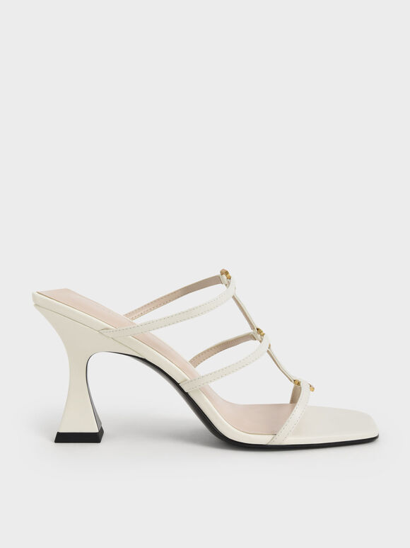 Strappy Sculptural Heel Mules, White, hi-res