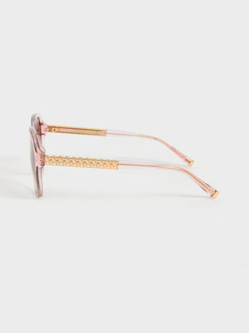 Metallic Braided Temple Acetate Aviator Sunglasses, , hi-res