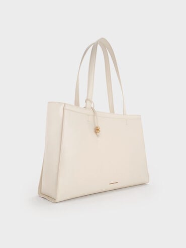 กระเป๋าโท้ทดีเทลมีมิติรุ่น Augustine, สีครีม, hi-res