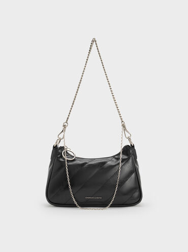 Philomena Crinkle-Effect Chain-Strap Crossbody Bag, Noir, hi-res