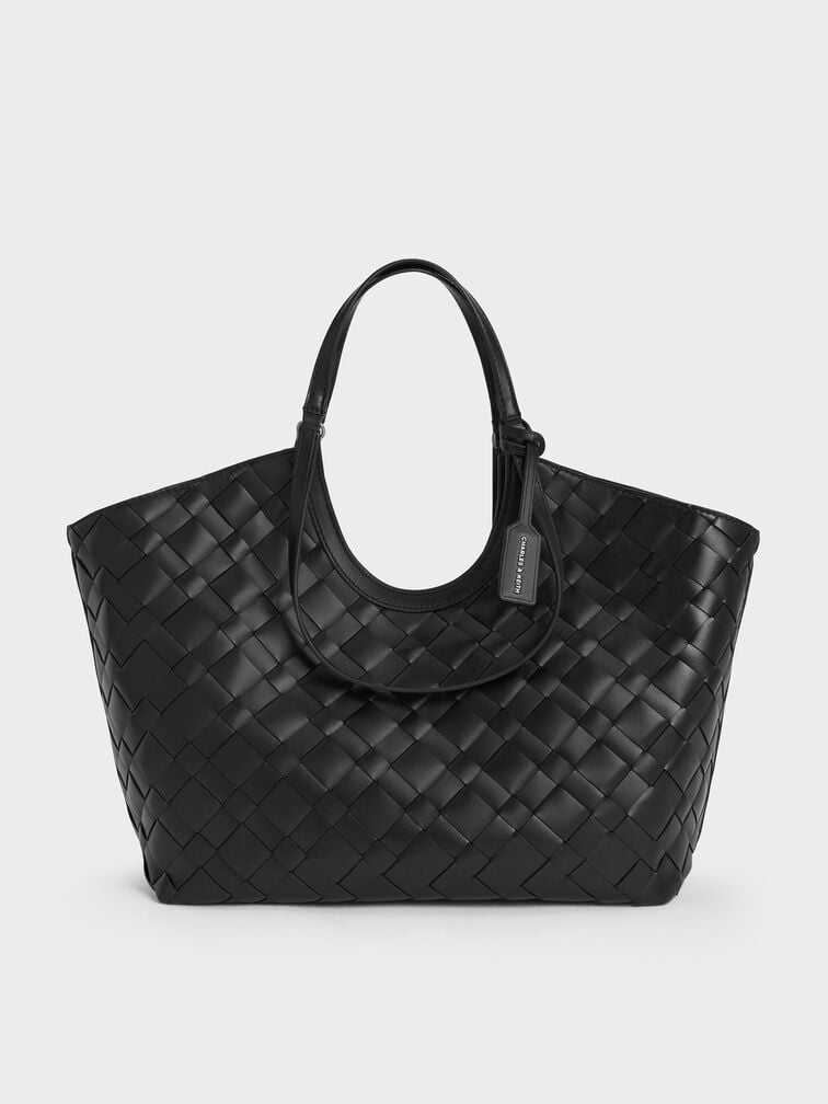 Ivette Woven Tote Bag, Noir, hi-res