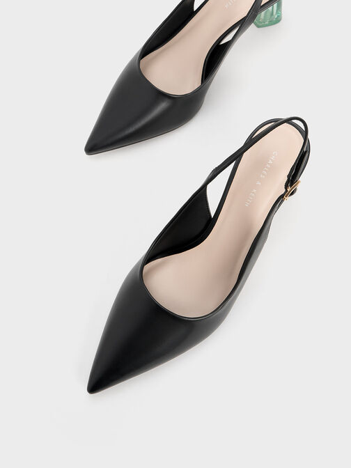 See-Through Trapeze Heel Slingback Pumps, , hi-res