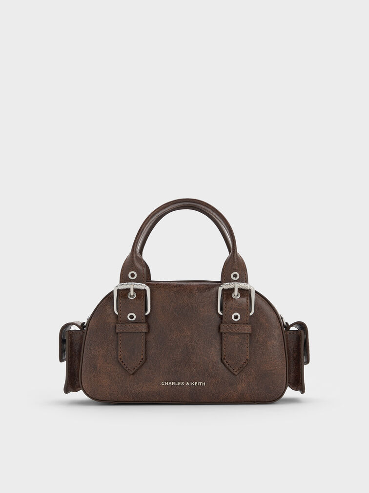 Blaise Buckle-Strap Side-Pocket Bowling Bag, Distressed Coffee, hi-res