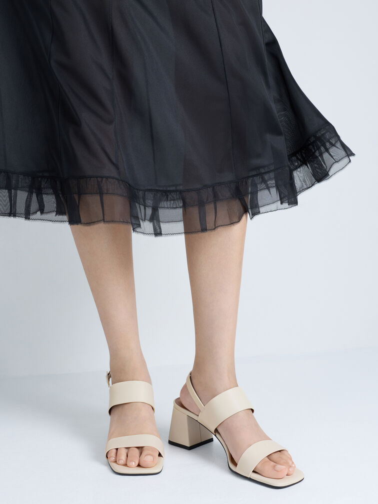 Double-Strap Block-Heel Slingback Sandals, Cream, hi-res