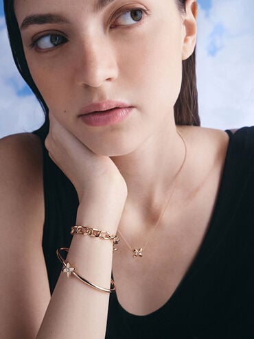 Felicity Flower-Motif Crystal Bangle, Rose Gold, hi-res