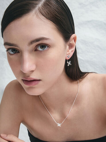Felicity Flower-Motif Crystal Stud Jacket Earrings, Silver, hi-res