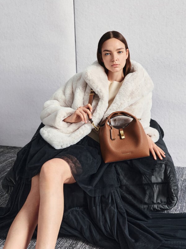 Britton Recycled Suede Top Handle Tote Bag - Mocha Brown, Britton Recycled Suede Top Handle Tote Bag - Nutmeg Beige - CHARLES & KEITH