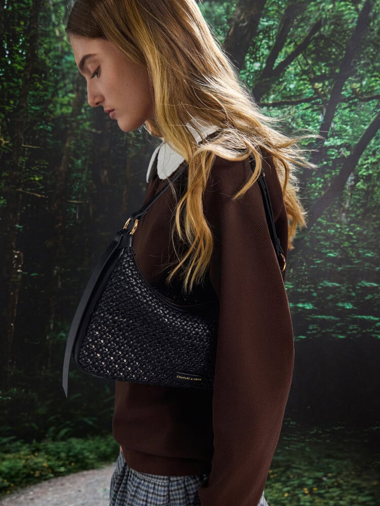 Women’s mini Calla woven tote bag in black - CHARLES & KEITH